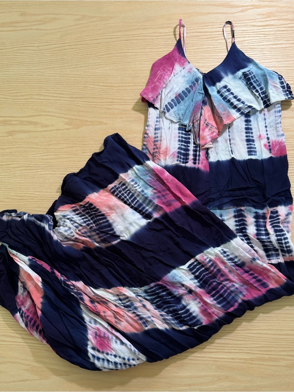 The Impeccable Pig Navy, Pink & White Tie-Dye Maxi Dress